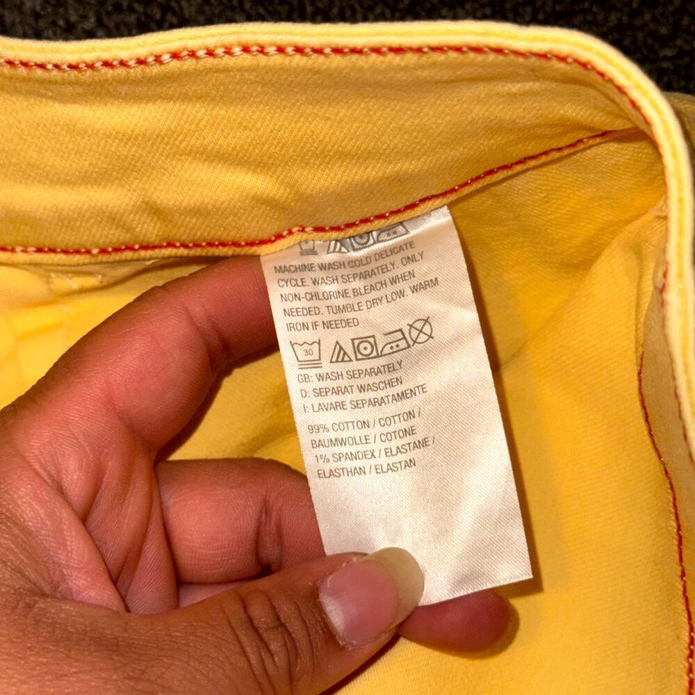 Peace Love World Jeans Women’s 18W Yellow Denim Crop Wide Leg Raw Hem NEW NWT - Picture 4 of 8